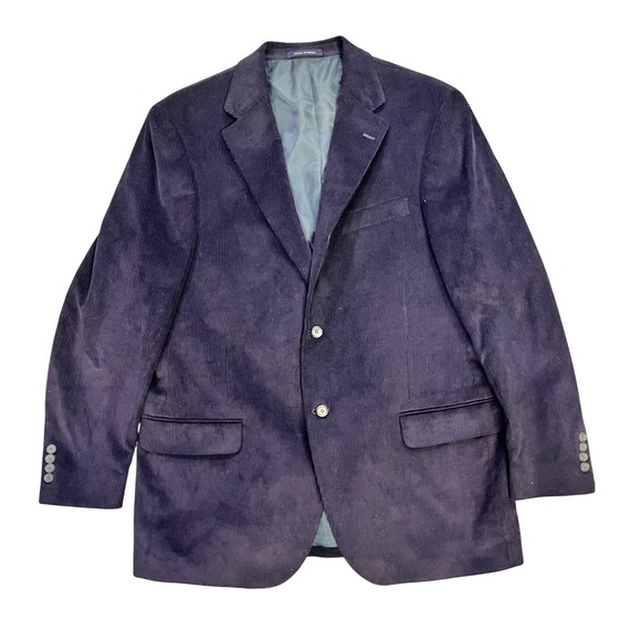 Lands End Mens 43 Reg Corduroy Blazer Navy Blue 2-Button Sport Coat Jacket